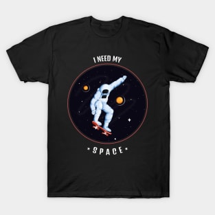 Skater Astronaut in Kickflip Skateboarding T-Shirt